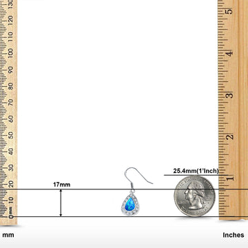 Drop Dangle Pear Earrings Lab Created Blue Opal Simulated CZ 925 Sterling Silver(17mm)